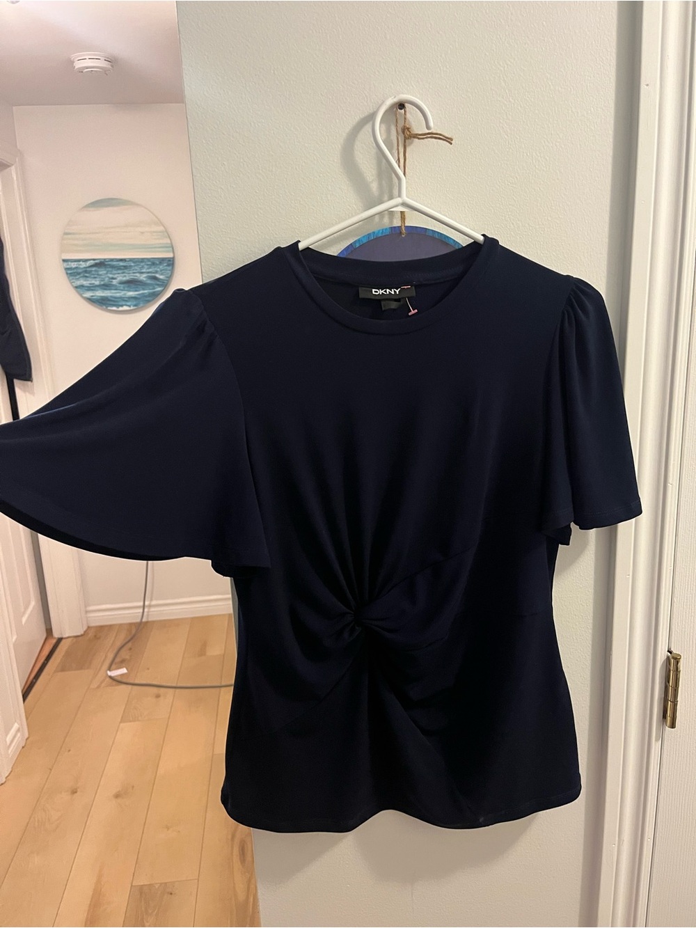 34. DKNY Navy Twist-Front Short Sleeve Tee